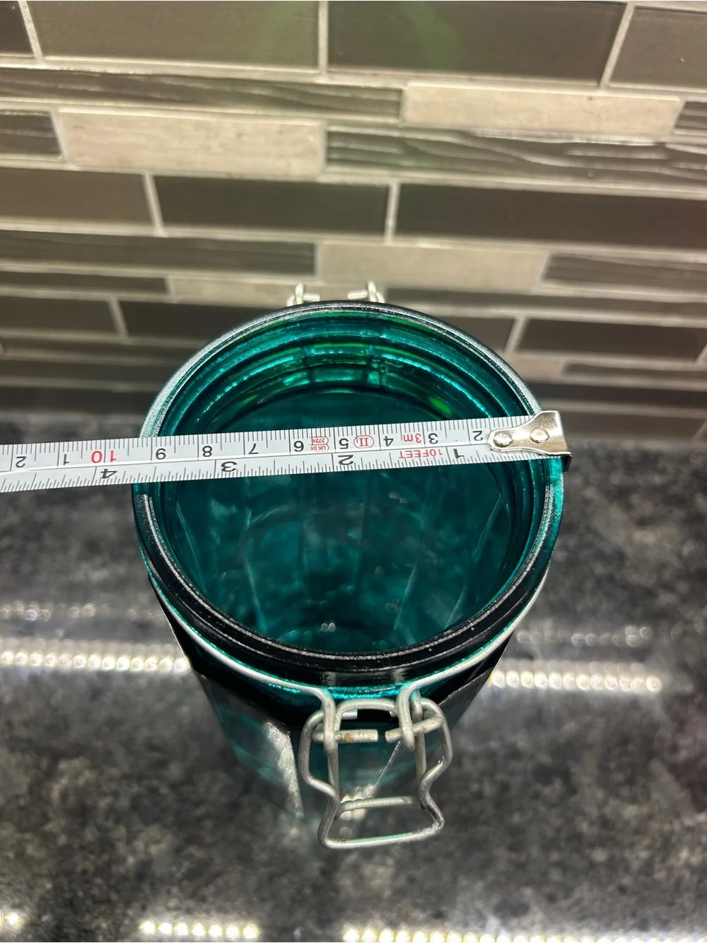 VINTAGE EMERALD GREEN GLASS 12 PANEL CANISTERS JAR WIRE BAIL HINGED LID New Seal